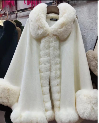 Fur Coat Cardigan Glam Chic Soft Faux Fur Cloak Coat Loose Batwing Cape