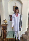 African Suit Gown Pants Suit White Polka Dots Chief and Queen
