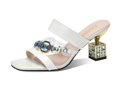 Sandals Box heels Rhinestones, Crystals Glam Chic Sandals
