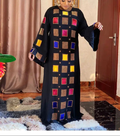 Lavish Comfort Collection-Sweetie Mama Paste Drill Print Color Pattern Dashiki Dress