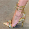 Ankle Strap Sandals Sexy Diamonds Heels Golden