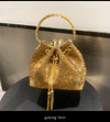 Bucket Handbag Luxury Crystal Rhinestones Shoulder Bag with Circular Bling Handle