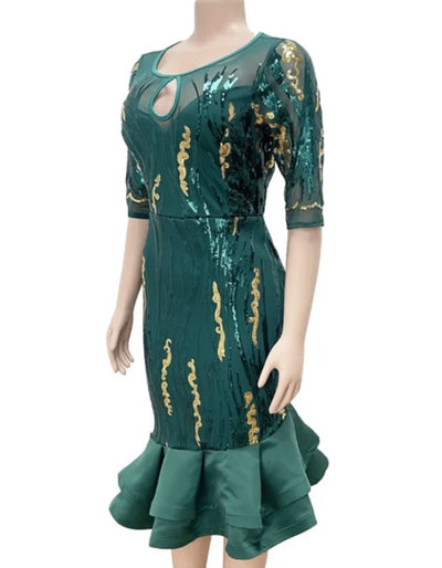 Dress Luxurious Elegant Sequins Quarter Sleeve Dress