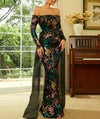 Dress Off Shoulder Drape Couture Floral Sequins Luxury