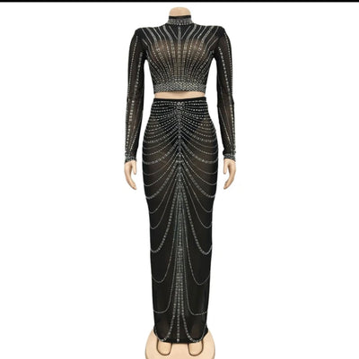 Holidays & Seasonal Collection-Jolly Jolly Bodycon Mesh Sparkling Rhinestone Dress