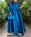 LuxRoyal-Fine Babe Elegant Abaya Maxi Kaftan One Size Satin Bat Sleeve Mock Neck Dress