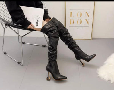 Winter boots Stiletto Pointed Toe Thigh Zipper Wine Glass Shape Heels