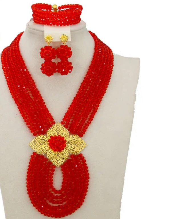 Jewelry Sets Red Bridal Crystals Nigerian