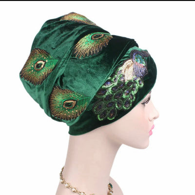 Head wraps Velvet Peacock Patterns Elegant