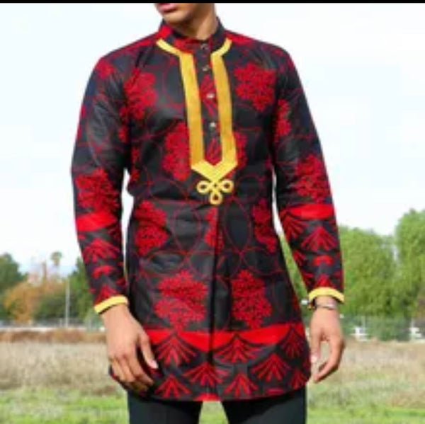 Men Shirt Swagger African Men Long Sleeve Embroidered Casual Top African Ethnic - REDLightMart