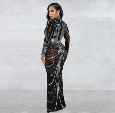 Holidays & Seasonal Collection-Jolly Jolly Bodycon Mesh Sparkling Rhinestone Dress