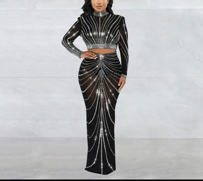 Holidays & Seasonal Collection-Jolly Jolly Bodycon Mesh Sparkling Rhinestone Dress