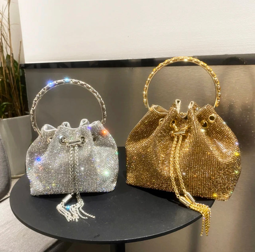 Luxury Rhinestoned Bucket Bag - Gold hotsell Rhinestone Bucket Bag