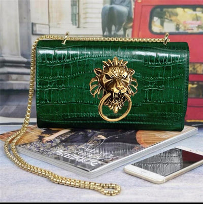 Alligator Handbag Lion Head Luxury Chain Handle Clutch