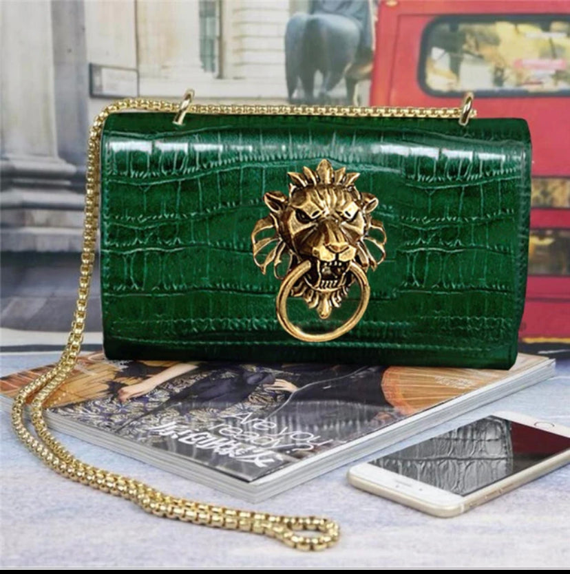 Alligator Handbag Lion Head Luxury Chain Handle Clutch REDLightMart